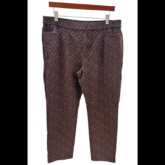 Susan Graver Pants - Susan Graver Weekend Printed Premium Stretch Slim Leg Pants Chocolate - Petite